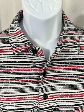 IBKUL Men’s Striped Golf Polo Shirt Large L White Black Red Short Sleeve EUC